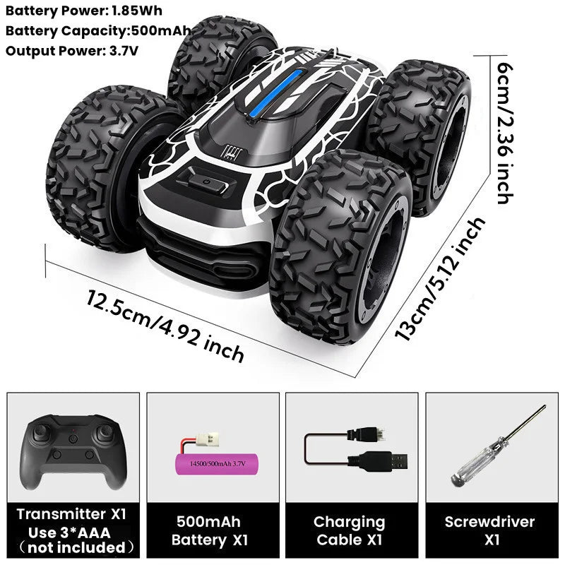 Sinovan Remote Control Car with Lights for Boys 4-7, 2.4GHz Rc Stunt Cars for Kids, 360°Rotating Double Sided RC Car Toys Black