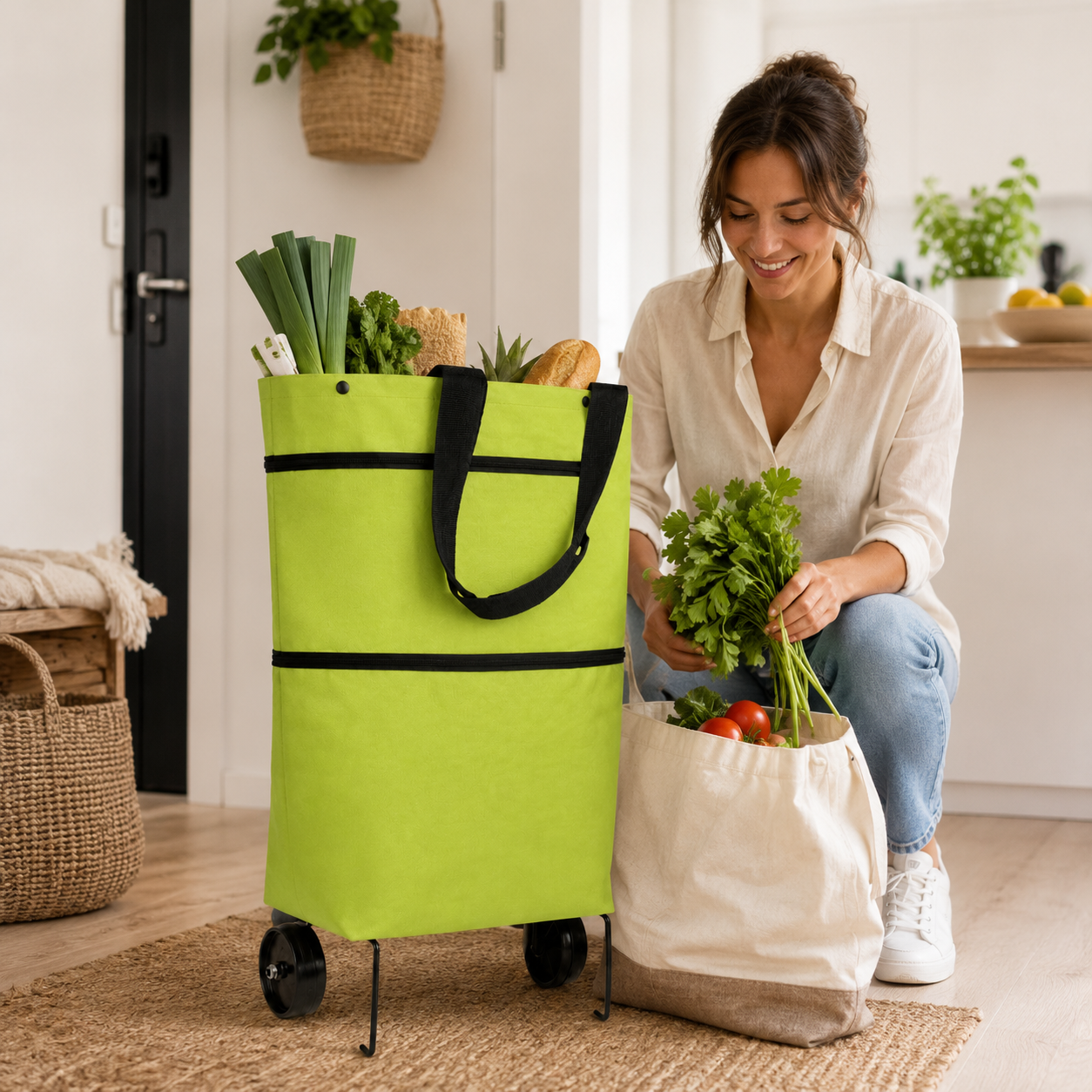 2 in 1 Foldable Shopping Trolley Bag with Wheels