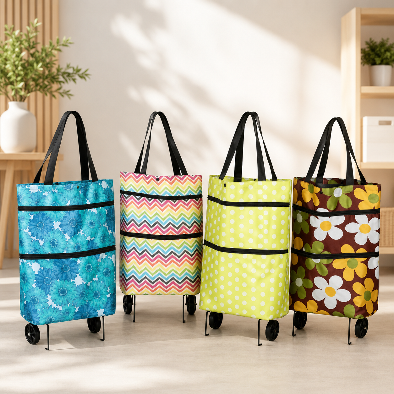2 in 1 Foldable Shopping Trolley Bag with Wheels