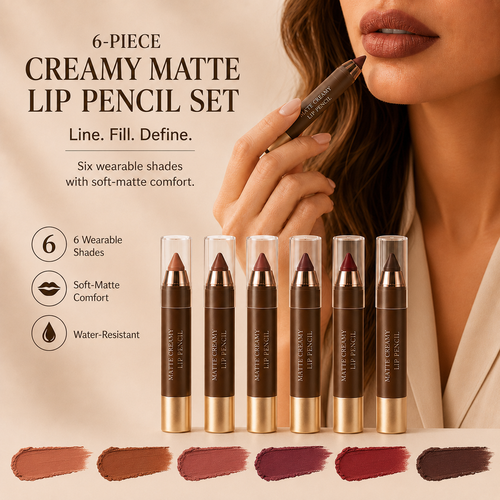 6-Piece Matte Creamy Lipstick Pencil Set