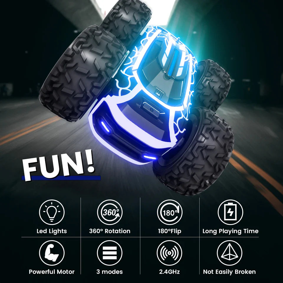 Sinovan Remote Control Car with Lights for Boys 4-7, 2.4GHz Rc Stunt Cars for Kids, 360°Rotating Double Sided RC Car Toys Black