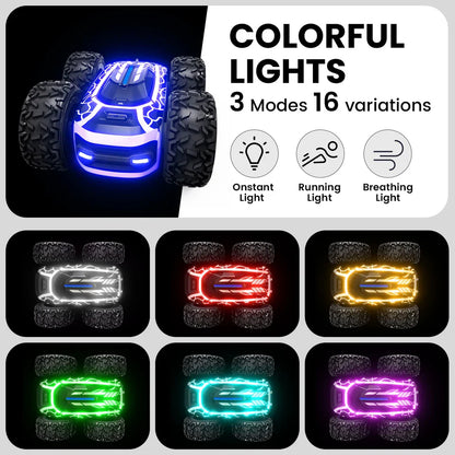 Sinovan Remote Control Car with Lights for Boys 4-7, 2.4GHz Rc Stunt Cars for Kids, 360°Rotating Double Sided RC Car Toys Black