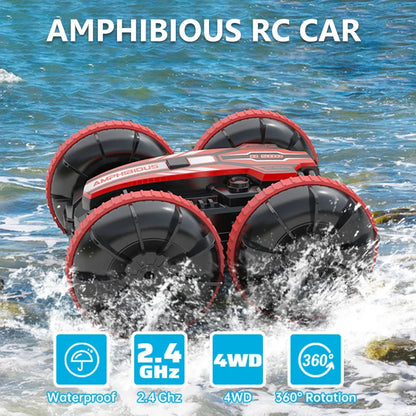 Remote Control Car 2.4G Rc Boat Waterproof Controlled Amphibious Stunt Car 4WD All Terrain Beach Pool Toys for Boys Girls Gift