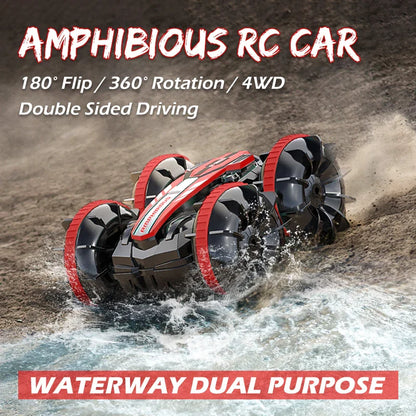 Remote Control Car 2.4G Rc Boat Waterproof Controlled Amphibious Stunt Car 4WD All Terrain Beach Pool Toys for Boys Girls Gift