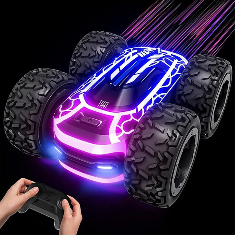 Sinovan Remote Control Car with Lights for Boys 4-7, 2.4GHz Rc Stunt Cars for Kids, 360°Rotating Double Sided RC Car Toys Black