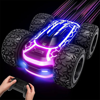 Sinovan Remote Control Car with Lights for Boys 4-7, 2.4GHz Rc Stunt Cars for Kids, 360°Rotating Double Sided RC Car Toys Black