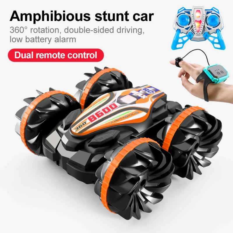 Remote Control Car 2.4G Rc Boat Waterproof Controlled Amphibious Stunt Car 4WD All Terrain Beach Pool Toys for Boys Girls Gift