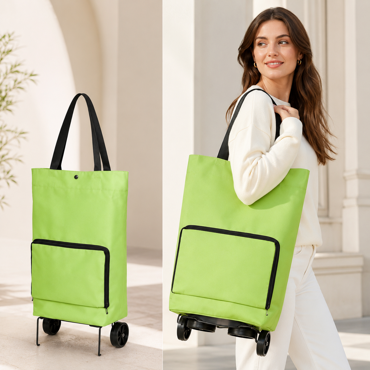 2 in 1 Foldable Shopping Trolley Bag with Wheels