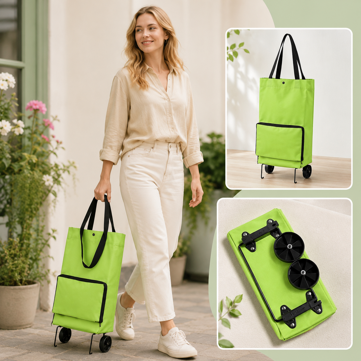 2 in 1 Foldable Shopping Trolley Bag with Wheels